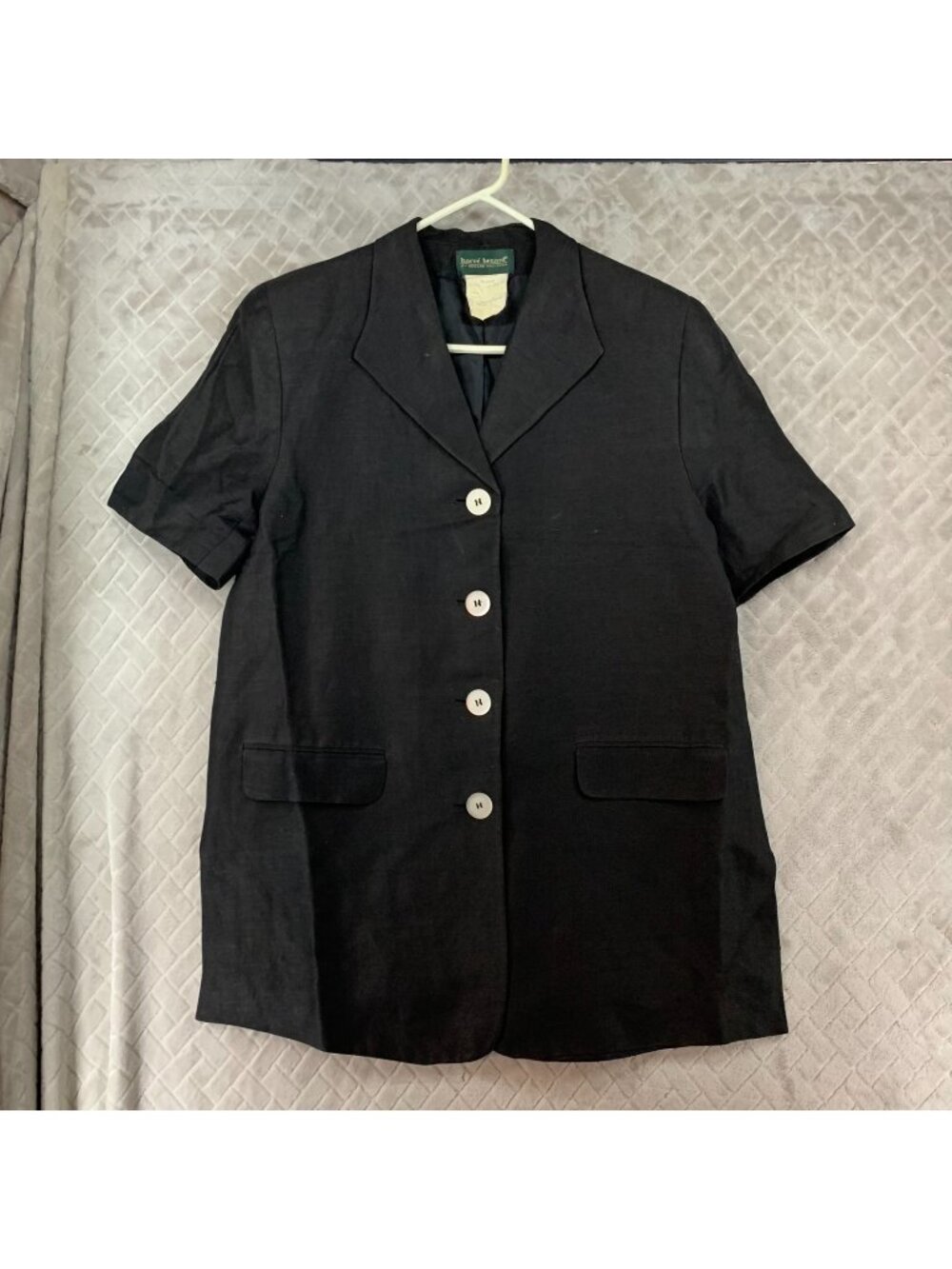 Harve Bernard Shirt Womens 10 Black Linen Blend Shoulder Pads Short Sleeve Lined